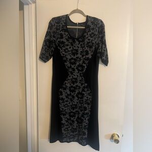 Taylor Black and Gray Short Sleeve Sweater Dress